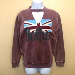 The Beatles Women's Graphic Cutout Neck Long Sleeve Sweatshirt Distressed Size S